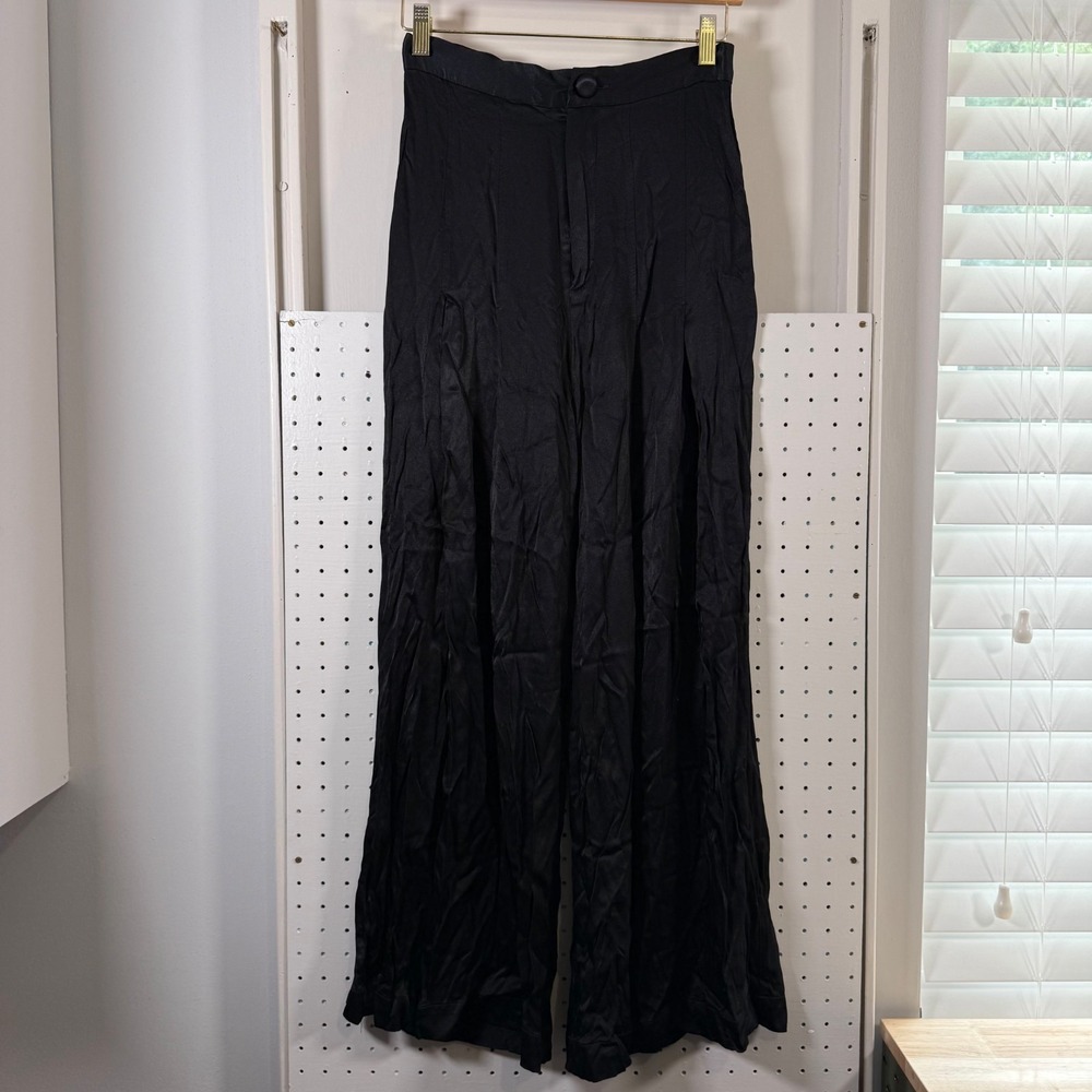 Free People Wide Leg Palazzo Pants Women's Black Pleated‎ High-Waisted Classic 4
